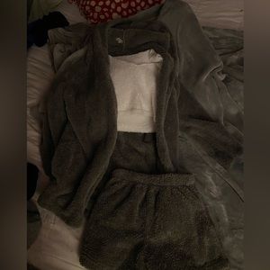 Fuzzy jacket top and shorts